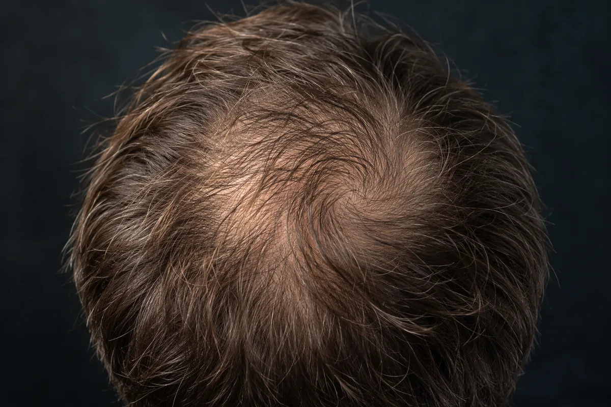 Cheveux clairsemés au sommet — illustration Vue du sommet du crâne avec des cheveux clairsemés