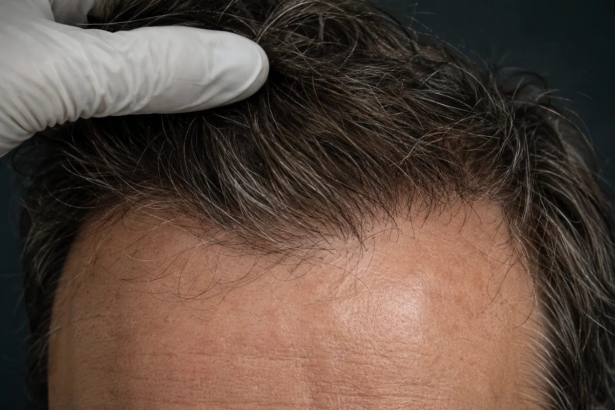 Ligne frontale naturelle — illustration Détail d’une ligne frontale et de ses cheveux fins irréguliers