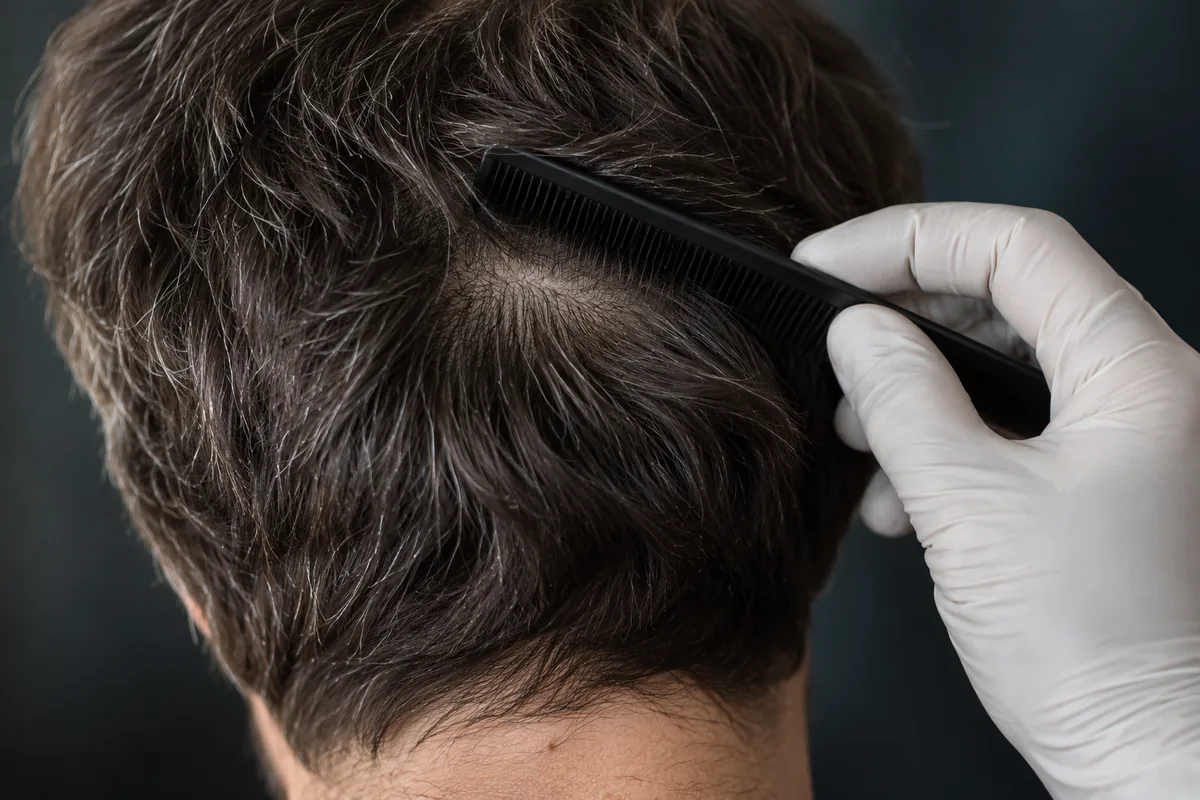 Observer la zone donneuse — illustration Cheveux à l’arrière de la tête séparés par un peigne
